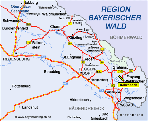 Anfahrt nach Röhrnbach im Bayerischen Wald